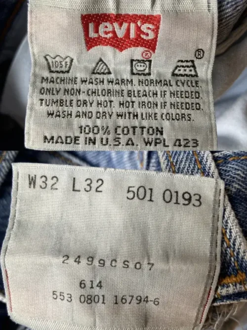 jean vintage levis 501 90 made in usa w32 etiquette