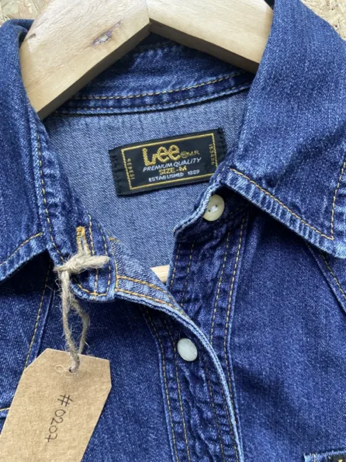 chemise jean vintage lee western 90 bleu brut etiquette