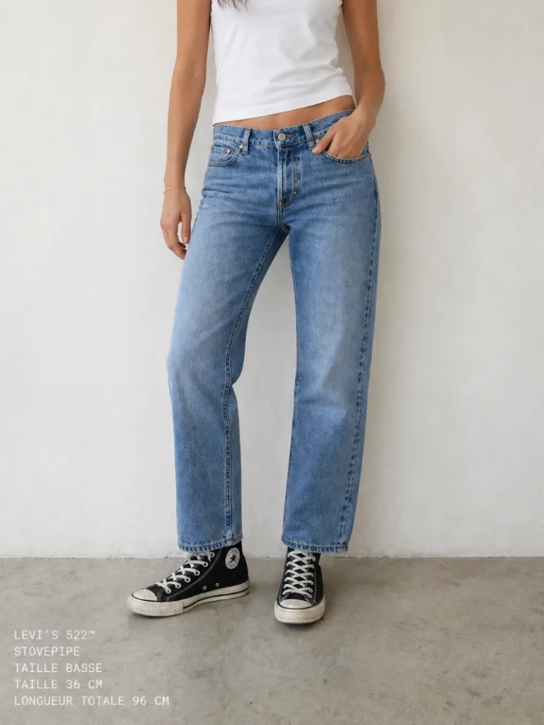 jean levi's 522 superlow stovepipe Y2K sur mannequin