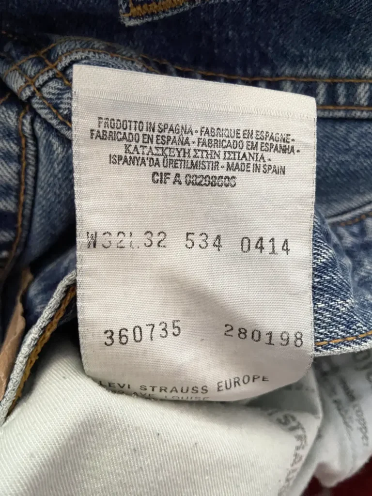 jean levi's 534 vintage W32 etiquette